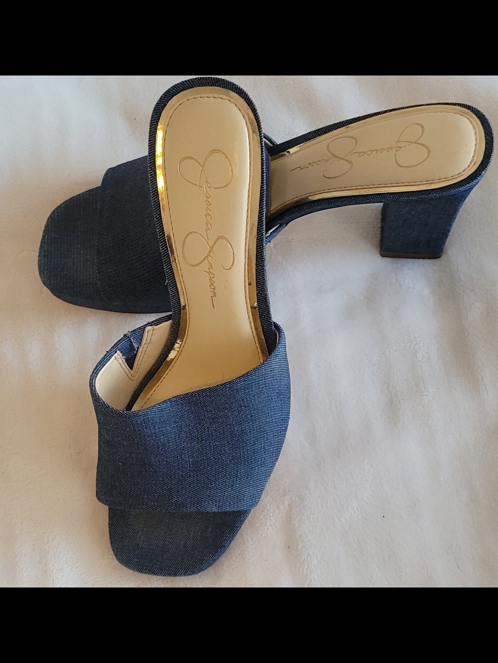 Jessica Simpson Denim Slide Mule Heels - Navy. Size US9. NWOT.
